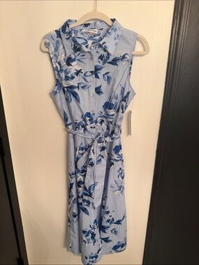Calvin Klein Light Blue Floral Midi Shirtdress